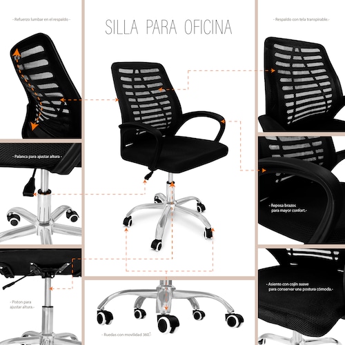 Silla giratoria para Oficina en Color Negro .