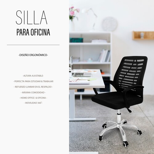 Silla giratoria para Oficina en Color Negro .