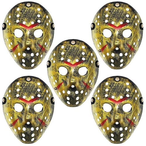 Careta Para Actuación Jason MXJGD-005-5 5 pzas, 25x18x5 cm Plástico PVC Dorado Máscara Jason Voorhees, JasonGold