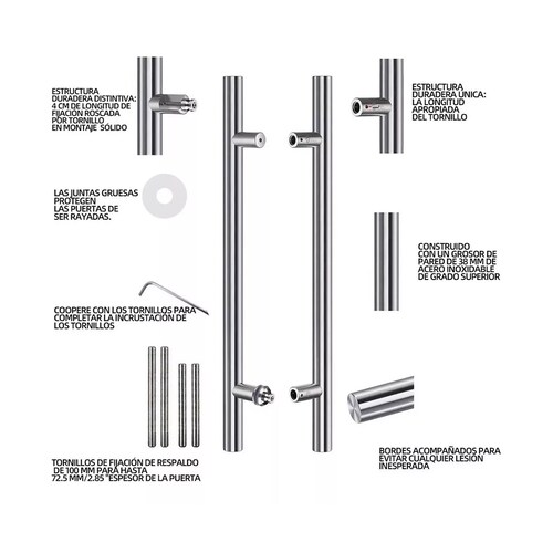 Jaladera Acero Inoxidable Tipo H Puerta Cristal,60cm, Satín