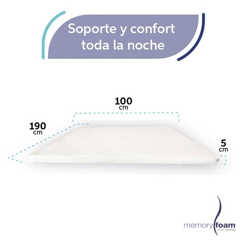 Colchoneta Individual  Memory Foam Sobrecolchón 100% Memory Foam.