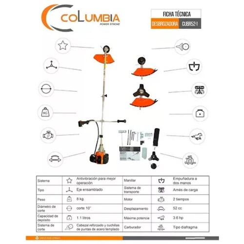 Desbrozadora Profesional A Gasolina Columbia Cubr52-1.