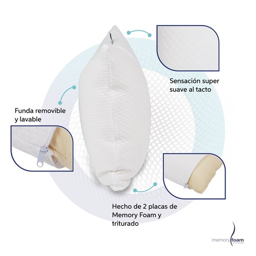 MEMORY FOAM Two Pack Almohadas Makura Individuales Paquete de Dos Almohadas - Color Blanco Medidas 48 X 35 X 15 cm 
