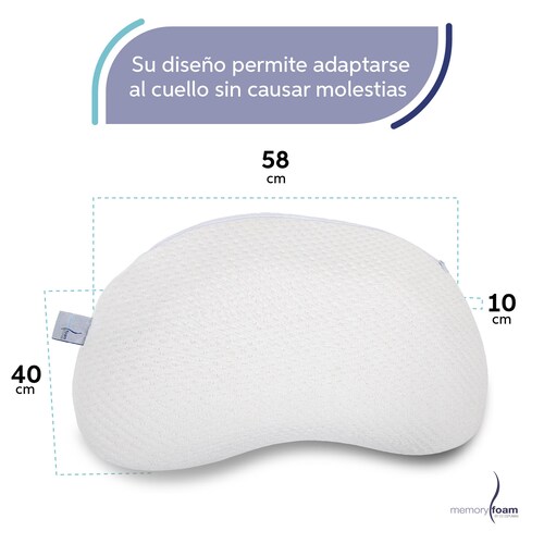 MEMORY FOAM | Two Pack Almohada Luna de Memory Foam Almohadas Luna de Memory Foam  Para Dormir de Lado o Boca Arriba Firmeza Media  Individuales  Color Blanco Medidas 58 x 40 x 10 cm .