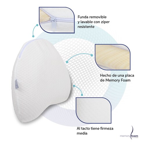 MEMORY FOAM Almohada Luna Almohada Luna de Memory Foam Para Dormir de Lado o Boca Arriba Individual Color Blanco 58 x 40 x 10 cm.