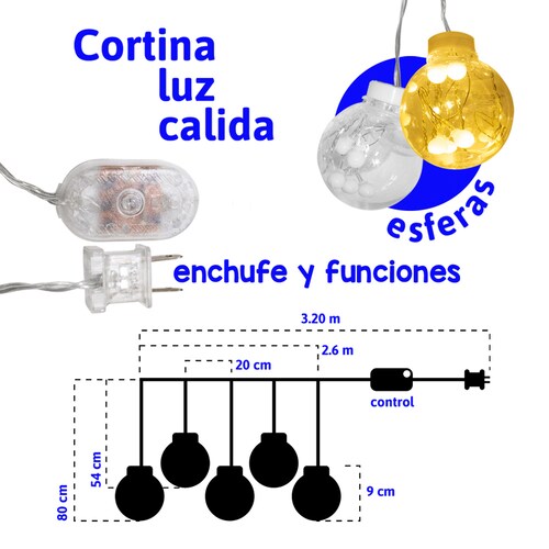 Cortina Serie De Luces 108 Led Luz Cálida Pelotas 2.6x.80 M