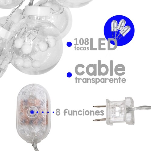 Cortina Serie De Luces 108 Led Luz Cálida Pelotas 2.6x.80 M