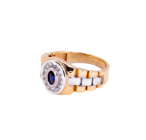 Anillo Estilo Rólex Óvalo Piedra Negra con Circonias Oro 14 Kilates.