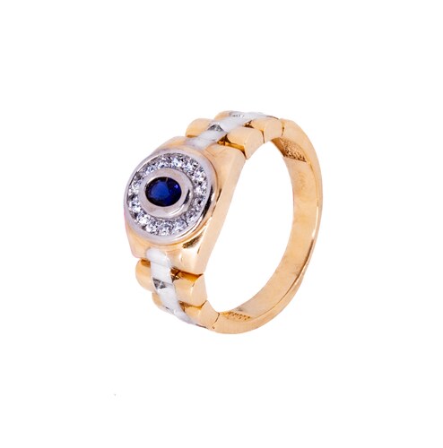 Anillo Estilo Rólex Óvalo Piedra Negra con Circonias Oro 14 Kilates.