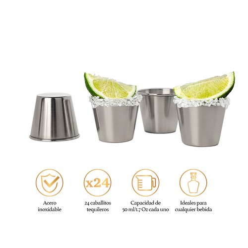 Caballitos Tequileros de Acero Inoxidable 24 Piezas 50 ml