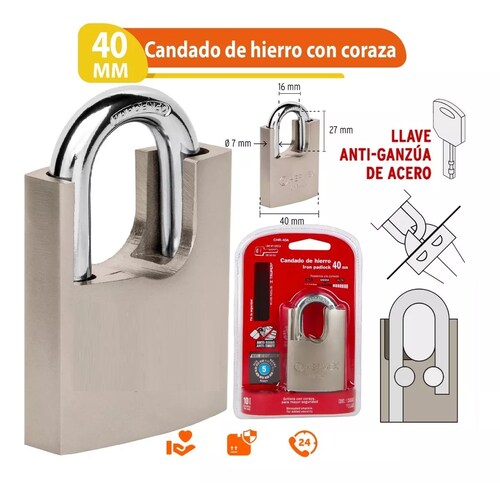 Candado De Hierro Con Coraza, 40mm, Llave Anti-ganzúa
