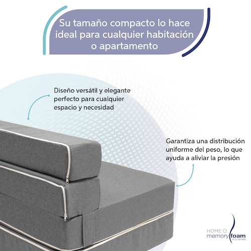 MEMORY FOAM HOME Sofá Cama Matrimonial Cozy Plegable Sofá o Cama Tamaño Matrimonial Color Gris Medidas 186 x 135 x 14 cm.