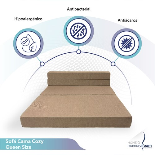MEMORY FOAM HOME Sofá Cama Queen Size Cozy Plegable Sofá o Cama Tamaño Queen Size Color Marrón Medidas 186 x 150 x 14 cm..
