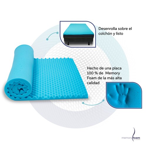 MEMORY FOAM Colchoneta Cool Wave de Memory Foam Matrimonial Fresca y Con Ondas de Masaje 100% Memory Foam  190 x 135 x 4 cm..