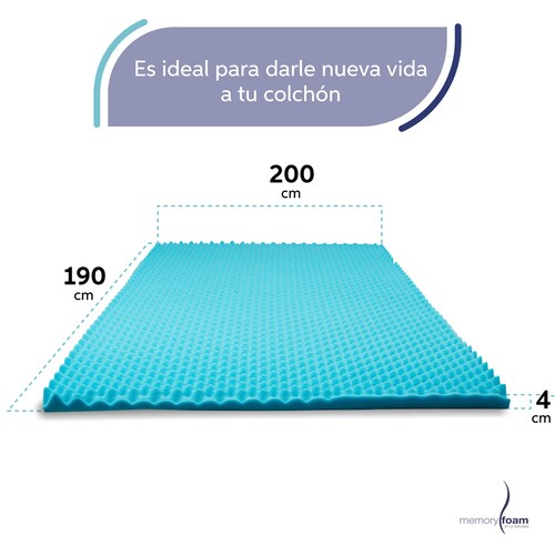 MEMORY FOAM Colchoneta Cool Wave de Memory Foam King Size Fresca y Con Ondas de Masaje 100% Memory Foam  190 x 200 x 4 cm..