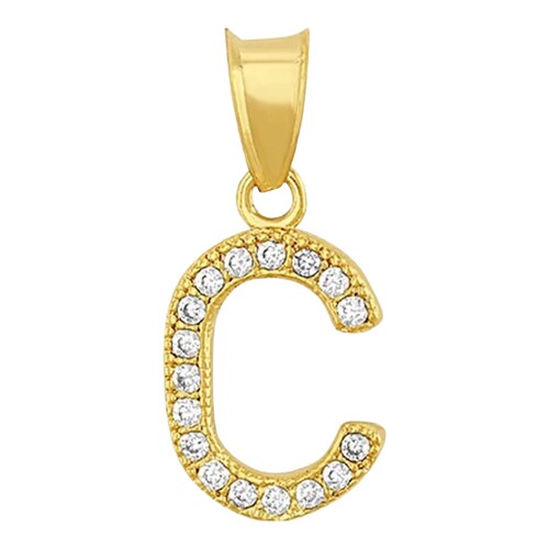 Juego Collar Letra C + Aretes Zirconias Oro 10 K. + Regalo