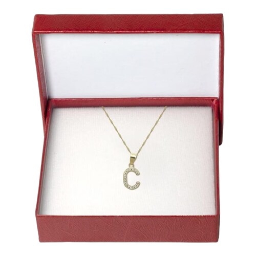 Juego Collar Letra C + Aretes Zirconias Oro 10 K. + Regalo
