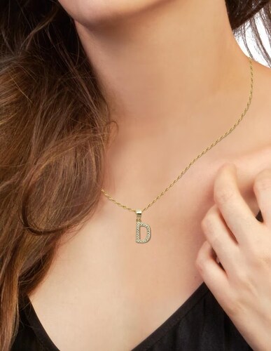 Juego Collar Letra D + Aretes Zirconias Oro 10 K. + Regalo
