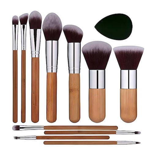 Juego De 11 Brochas De Maquillaje Sintéticas De Bambú