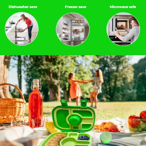 Lonchera Lunch box bento portátil para niños y adultos con 5 compartimentos de sellado hermético, libre de fugas y cubiertos incluidos, BPA FREE
