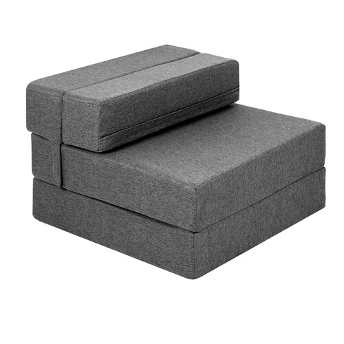 Sofá Cama Plegable Estilo Puff Individual  Gris Claro 