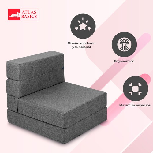 Sofá Cama Plegable Estilo Puff Individual  Gris Claro 