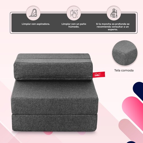 Sofá Cama Plegable Estilo Puff Individual  Gris Claro 