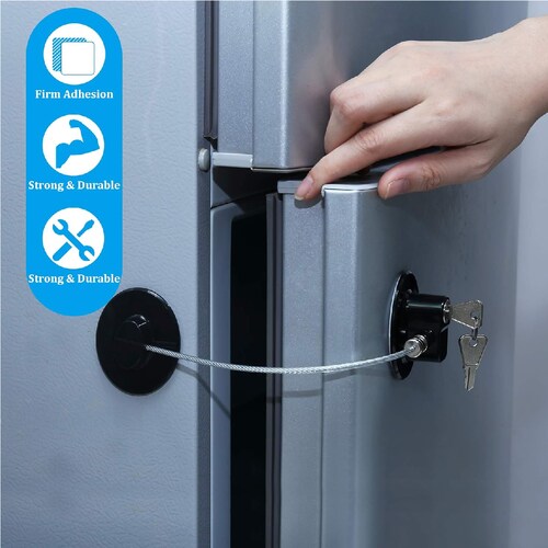 Set Traba De Seguridad Con Llave Para Refrigeradora, 4 Piezas Blanco y Negro