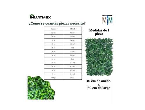Muro Verde Follaje Artificial 100pz Sintentico 60x40 Cm