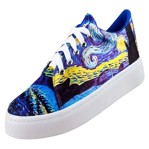 Tenis Noche Estrellada Van Gogh Arte Moda Juvenil 429-2-ANE.