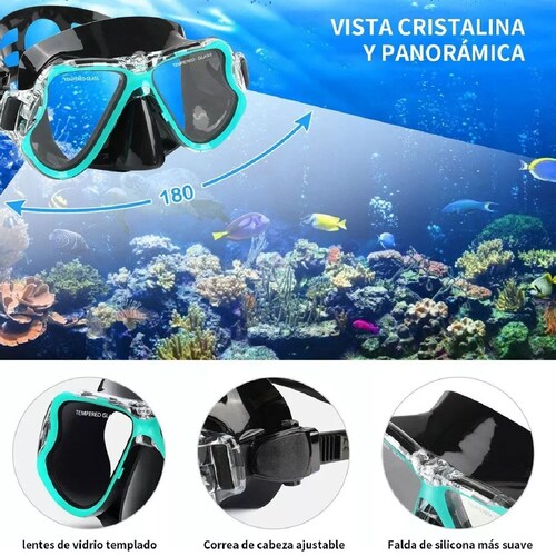 Juego De Snorkel Con Máscara,buceo Esnórquel,aletas,bolsas Verde L
