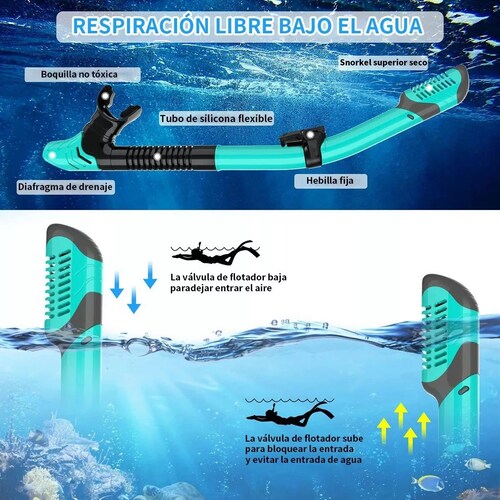 Juego De Snorkel Con Máscara,buceo Esnórquel,aletas,bolsas Verde L