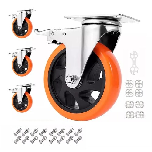 Rueda De Pvc 360 Grados Función Giratoria Rodaja Con Freno 4 Pcs Naranja