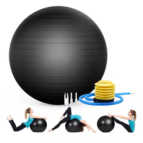 Pelota Pilates Yoga 65diametro Fitness Antiestres Ejercicio Negro