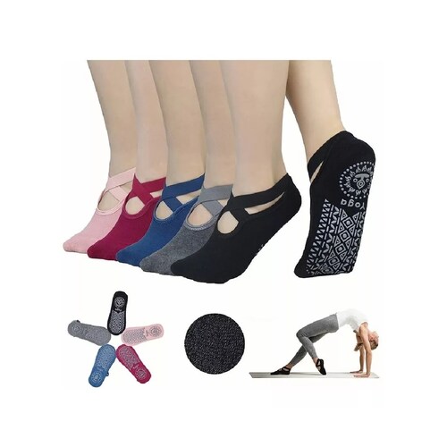 Calcetines De Yoga Danza Pilates 5 Pares Rosa/Nude/Negro/Gris/Obscuro