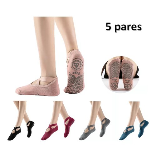 Calcetines De Yoga Danza Pilates 5 Pares Rosa/Nude/Negro/Gris/Obscuro
