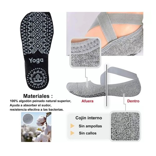Calcetines De Yoga Danza Pilates 5 Pares Rosa/Nude/Negro/Gris/Obscuro