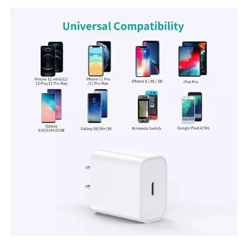 Adaptador Tipo C 20w Para iPhone 12 Pro Cubo Carga Rápida 11 Blanco