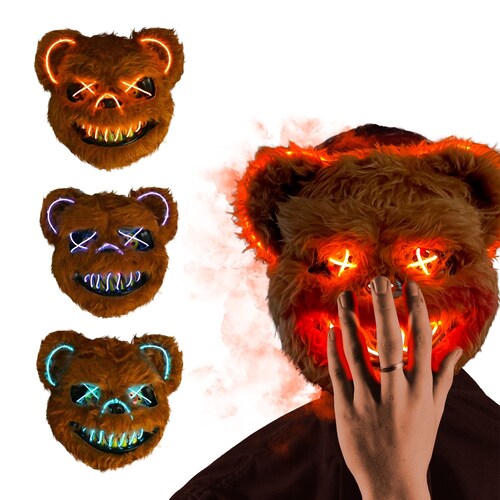 Mascara LED para Halloween Oso Sangriento de Terror Fiesta de Neon