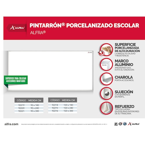 Pizarra Pintarrón Porcelanizado Metálico Alfra 120x300 cm
