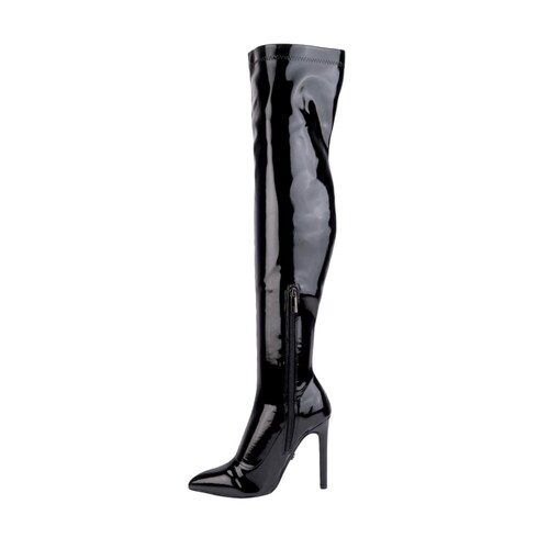 Botas de vestir marca Thalia Sodi, extralargas, de charol negro, puntales, mod. 1087426