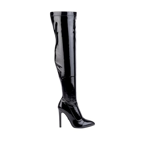 Botas de vestir marca Thalia Sodi, extralargas, de charol negro, puntales, mod. 1087426