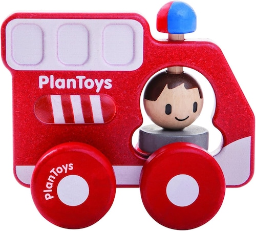 Juguete de madera camión de bomberos plan toys rojo