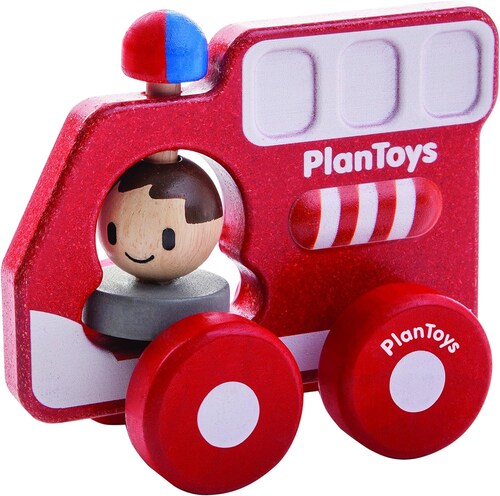 Juguete de madera camión de bomberos plan toys rojo