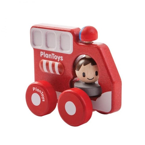 Juguete de madera camión de bomberos plan toys rojo