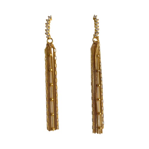 Aretes largos con cadenitas- Baño de oro 18K- Aretes dorados