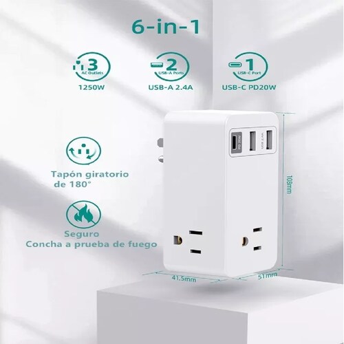 Multicontacto Pared Con Usb Y Pd Tipo C Adaptador Regleta