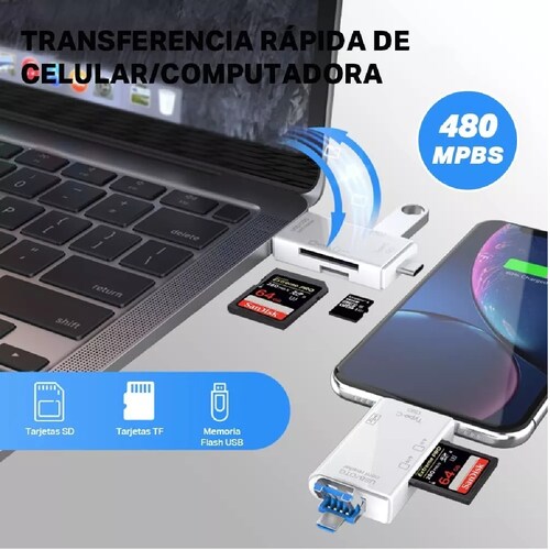 Lector De Tarjetas 6 En 1 Adaptador Micro Sd Usb Otg Celular
