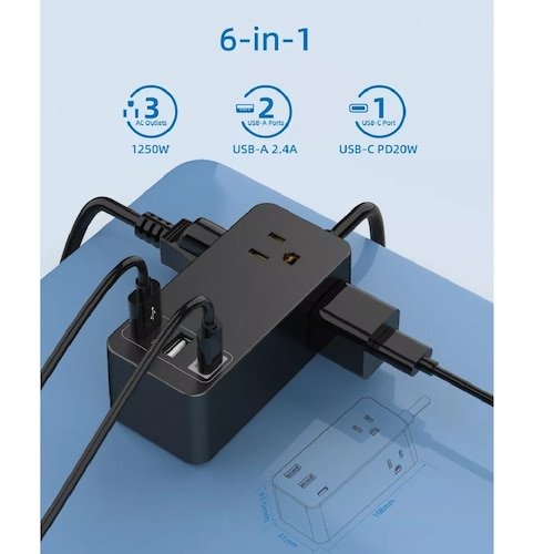 Multicontacto Usb Con 1 Tipo C 20w Adaptador Regleta Enchufe