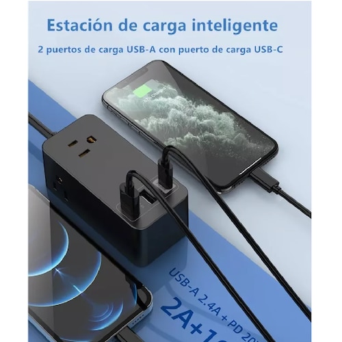 Multicontacto Usb Con 1 Tipo C 20w Adaptador Regleta Enchufe